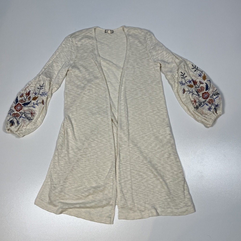 Eyeshadow Embroidered Floral Cardigan Womens XS Burnout Sweater Open Boho Duster - Picture 3 of 8